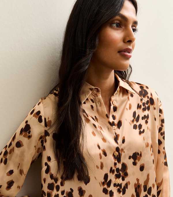 New Look Brown Satin Printed Long Sleeve Shirt
