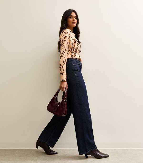 New Look Brown Satin Printed Long Sleeve Shirt