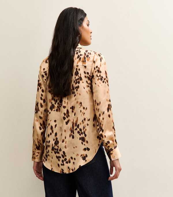 New Look Brown Satin Printed Long Sleeve Shirt