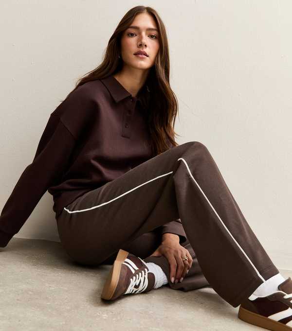 New Look Brown Side Stripe Wide Leg Joggers