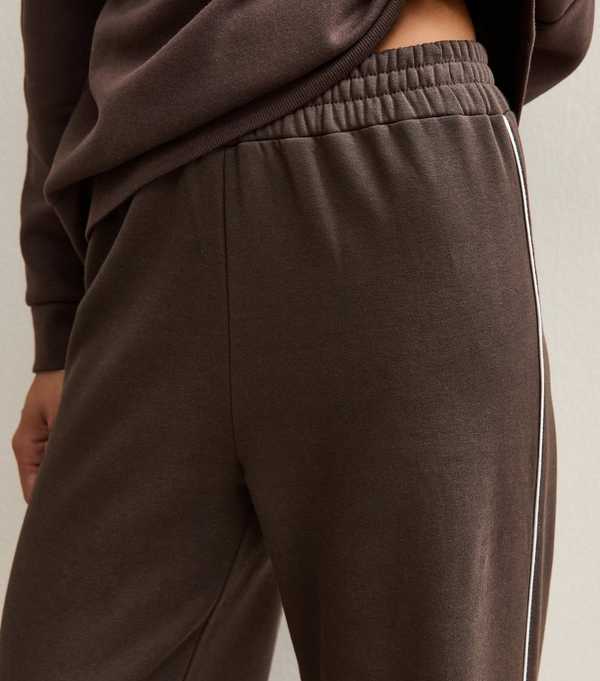 New Look Brown Side Stripe Wide Leg Joggers