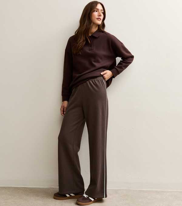 new look Brown Side Stripe Wide Leg Joggers