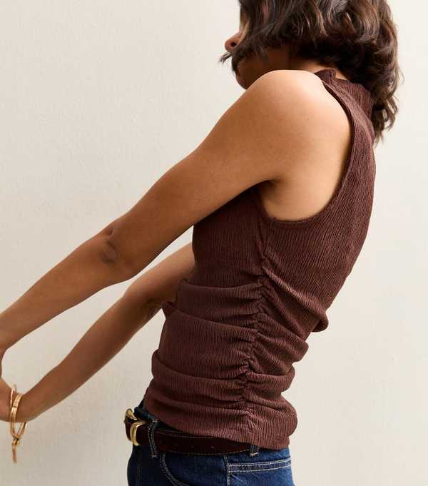 New Look Brown Textured Jersey Ruched Tank Top