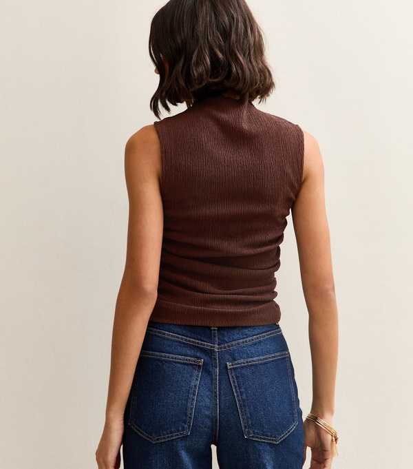 New Look Brown Textured Jersey Ruched Tank Top