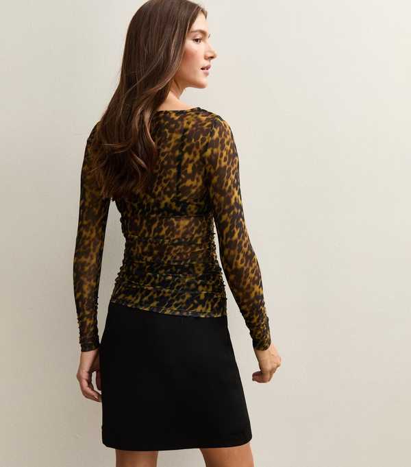 New Look Brown Tortoiseshell Mesh Long Sleeve Top