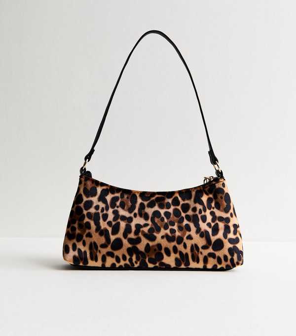 New Look Brown Velvet Leopard Print Shoulder Bag