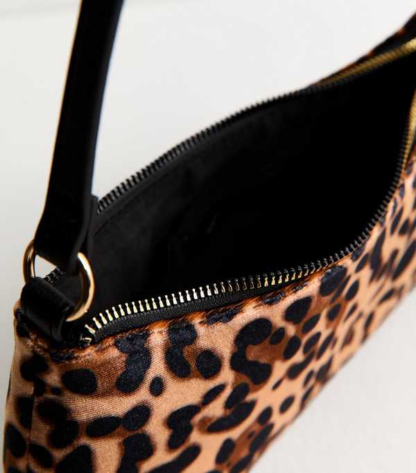 New Look Brown Velvet Leopard Print Shoulder Bag