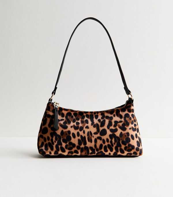 new look Brown Velvet Leopard Print Shoulder Bag