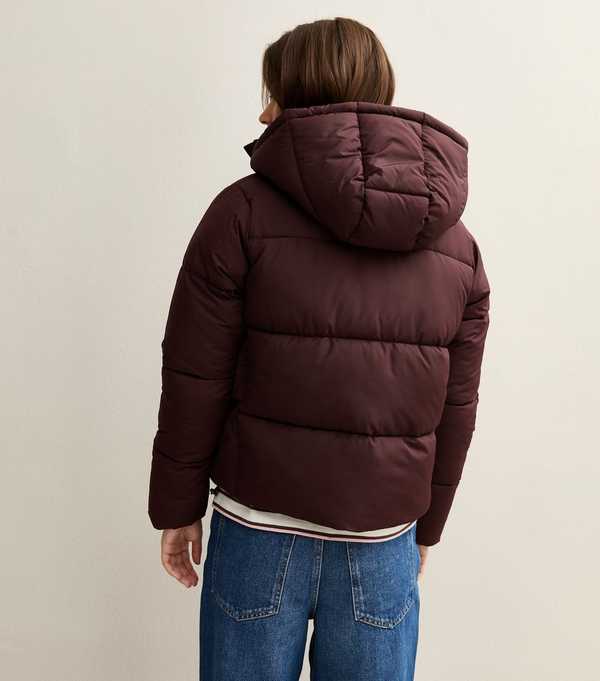 New Look Burgundy Hooded Cropped Puffer Jacket