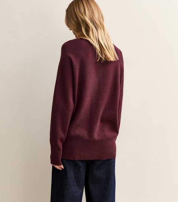 New Look Burgundy Longline Crew Neck Cardigan