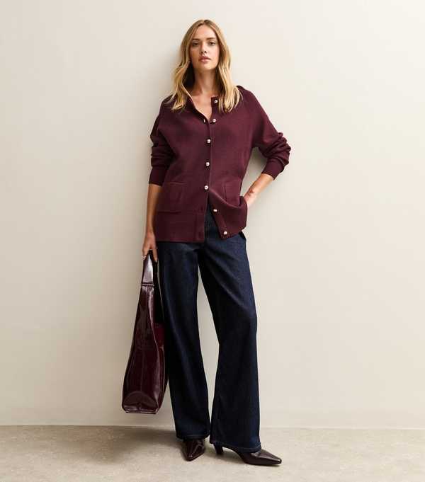 new look Burgundy Longline Crew Neck Cardigan
