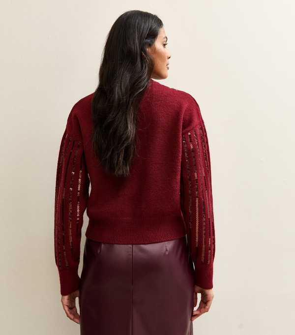 New Look Burgundy Sequin Embellished Cardigan