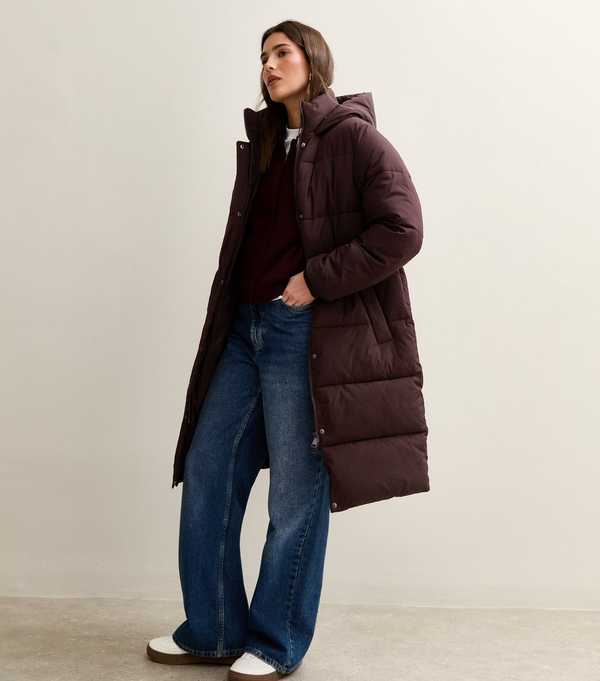 New Look Burgundy Tiered Longline Puffer Jacket