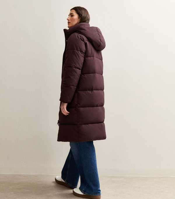New Look Burgundy Tiered Longline Puffer Jacket