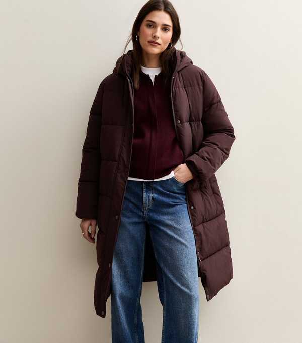 new look Burgundy Tiered Longline Puffer Jacket