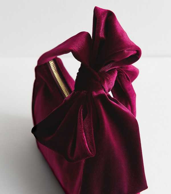New Look Burgundy Velvet Bow Grab Bag