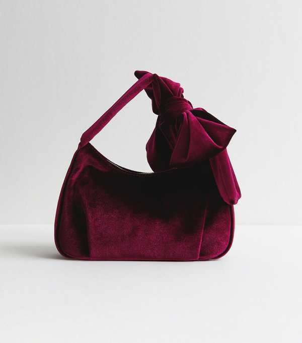 New Look Burgundy Velvet Bow Grab Bag