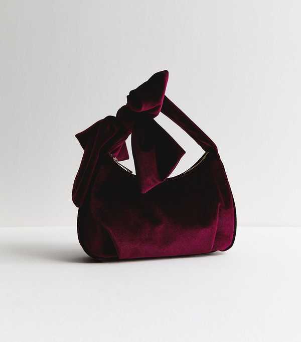 new look Burgundy Velvet Bow Grab Bag