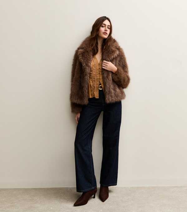 New Look Burnt Orange Satin Lace Trim Blouse