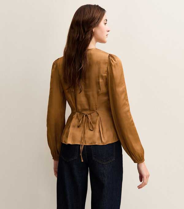 New Look Burnt Orange Satin Lace Trim Blouse