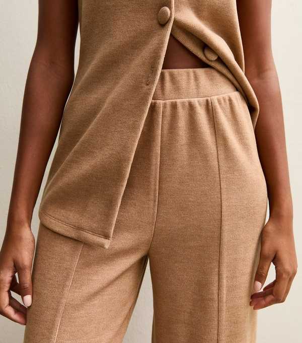 New Look Camel Soft Touch Compact Wide Leg Trouser