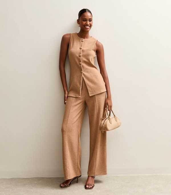 New Look Camel Soft Touch Compact Wide Leg Trouser
