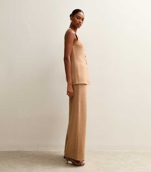 New Look Camel Soft Touch Compact Wide Leg Trouser