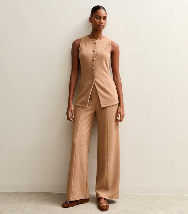 new look Camel Soft Touch Compact Wide Leg Trouser