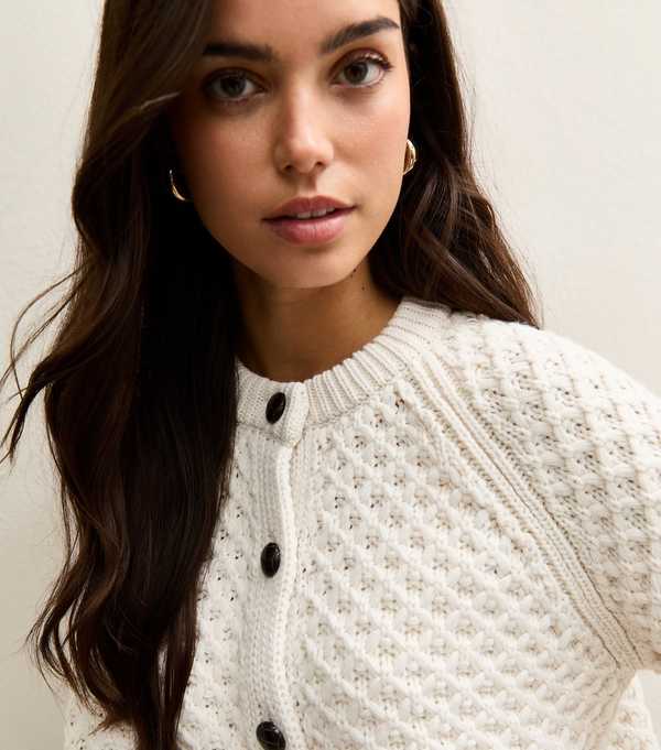 New Look Cream Chunky Crew Neck Cardigan