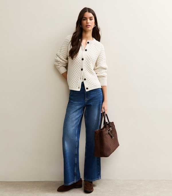 New Look Cream Chunky Crew Neck Cardigan