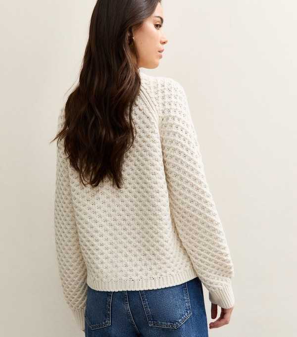 New Look Cream Chunky Crew Neck Cardigan