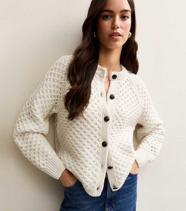 new look Cream Chunky Crew Neck Cardigan