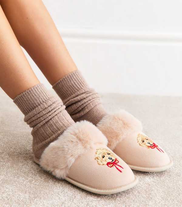 New Look Cream Cockapoo Print Mule Slippers