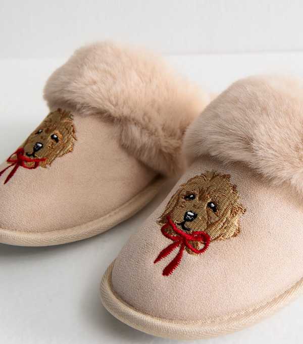 New Look Cream Cockapoo Print Mule Slippers