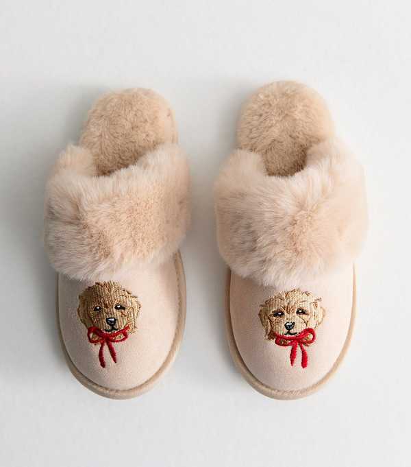 new look Cream Cockapoo Print Mule Slippers