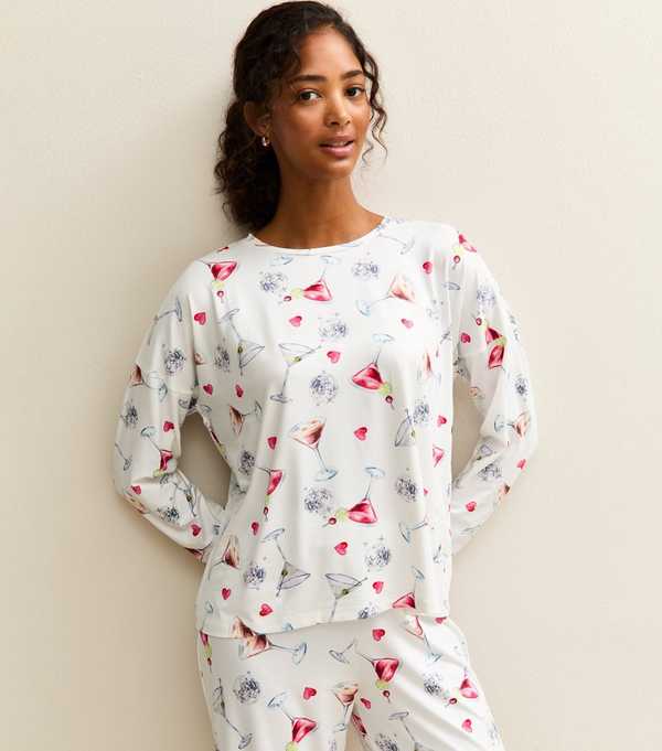 New Look Cream Cocktail Print Pyjama Set