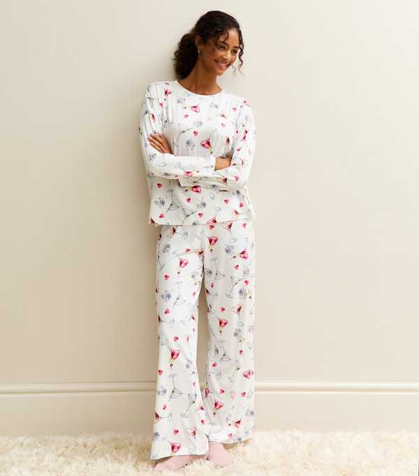 new look Cream Cocktail Print Pyjama Set