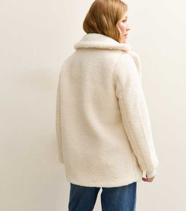 New Look Cream Collared Long Sleeve Borg Coat