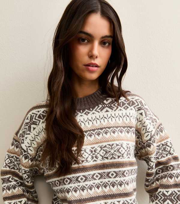 new look Cream Fairisle Wide Sleeve Jumper