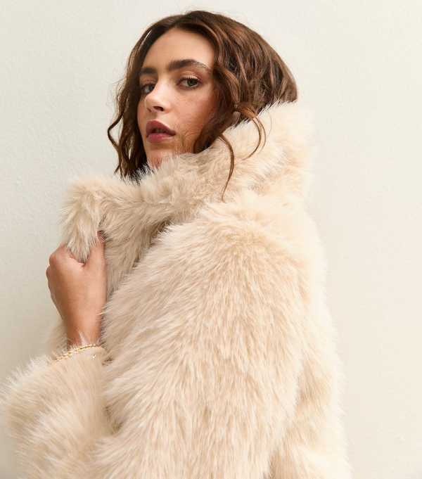 New Look Cream Faux Fur Coat