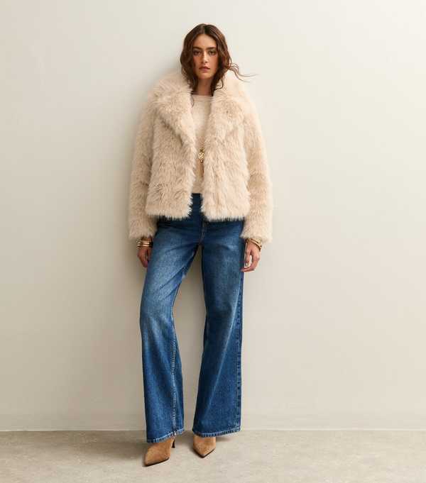 New Look Cream Faux Fur Coat