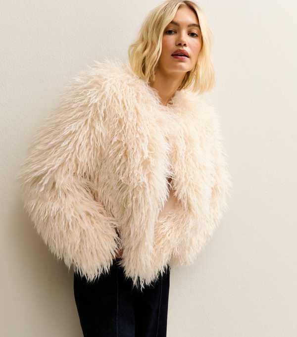 New Look Cream Faux Fur Coat