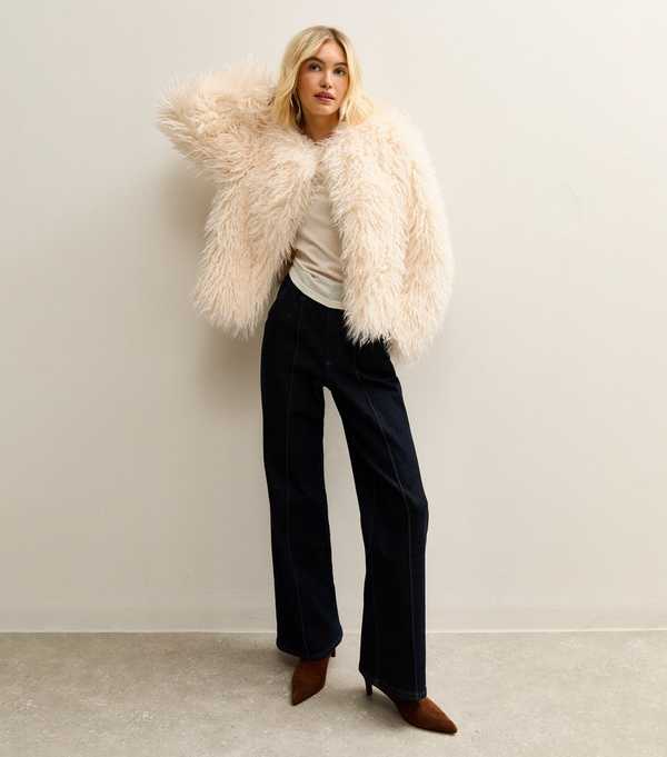New Look Cream Faux Fur Coat