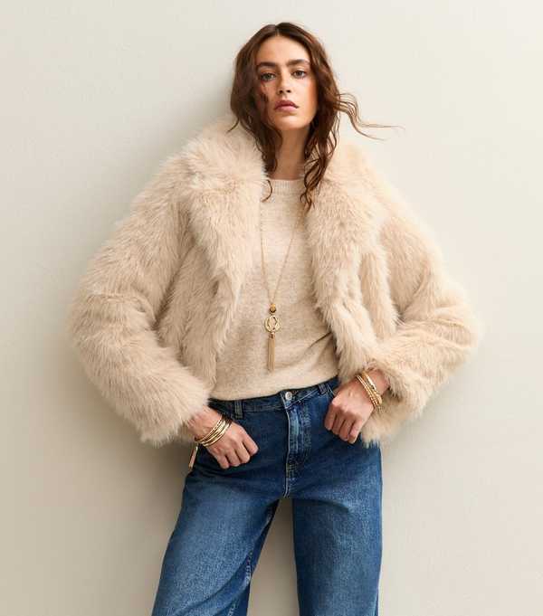 new look Cream Faux Fur Coat