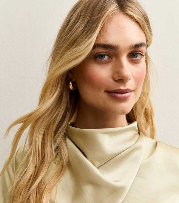 New Look Cream Satin Cowl Neck Long Sleeve Top