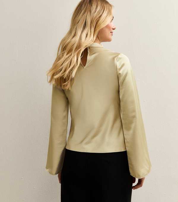 New Look Cream Satin Cowl Neck Long Sleeve Top