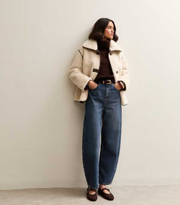 New Look Dark Blue Barrel Leg Jeans