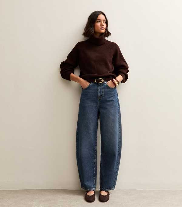 new look Dark Blue Barrel Leg Jeans
