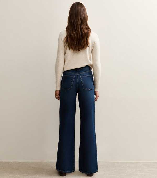 New Look Dark Blue Crossover Fly Wide Leg Jeans