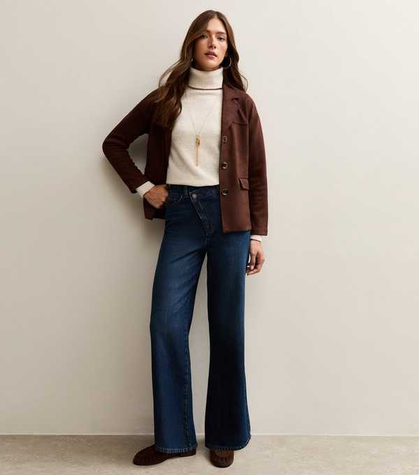 new look Dark Blue Crossover Fly Wide Leg Jeans